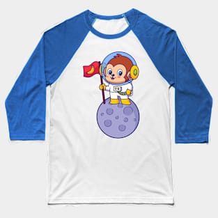 Monkey Astronaut Landing on Moon Baseball T-Shirt